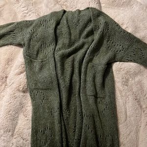 Sage green hand knit cardigan size L